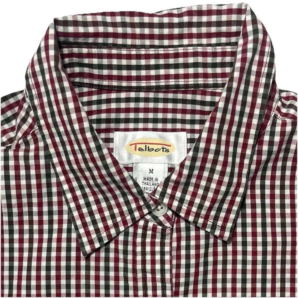 Talbots Gingham Plaid Button Down Shirt Size Medium Long Sleeve